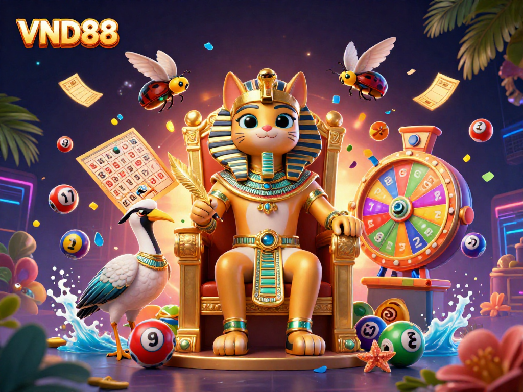 Experience thrilling moments at VND88 with exciting lottery elements and a captivating pharaoh scene.