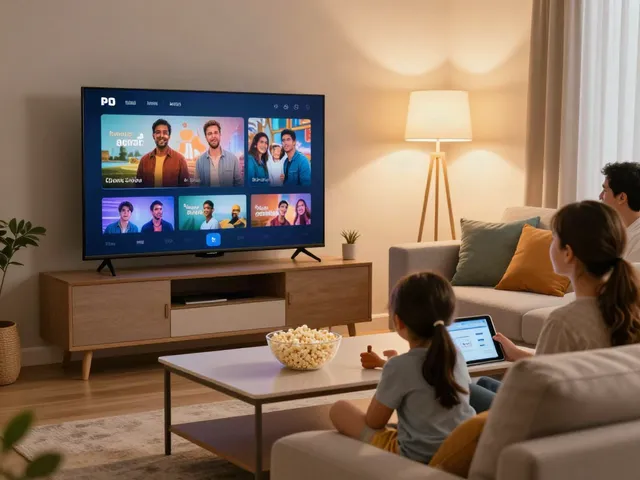 Family enjoying IPTV Italia together in a cozy living room.