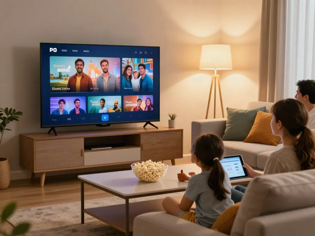 Family enjoying IPTV Italia together in a cozy living room.