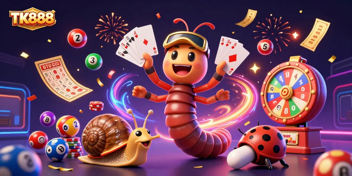 Engage in thrilling gameplay with TK888 as cartoon characters celebrate casino wins.