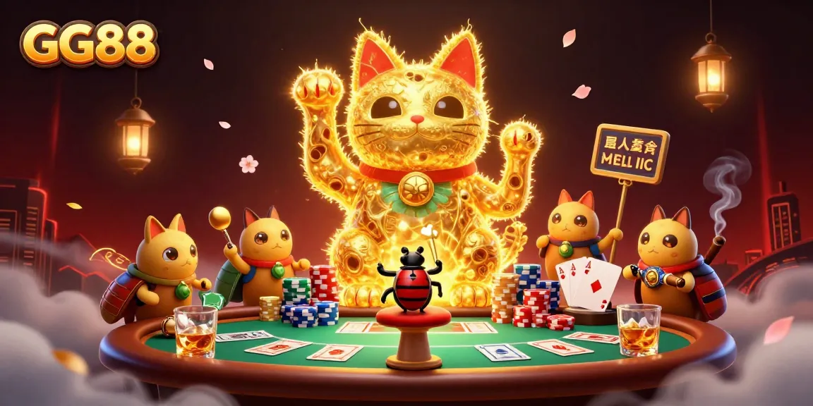 Experience the vibrant casino world with GG88 through this dynamic 3D illustration of luck and gaming.